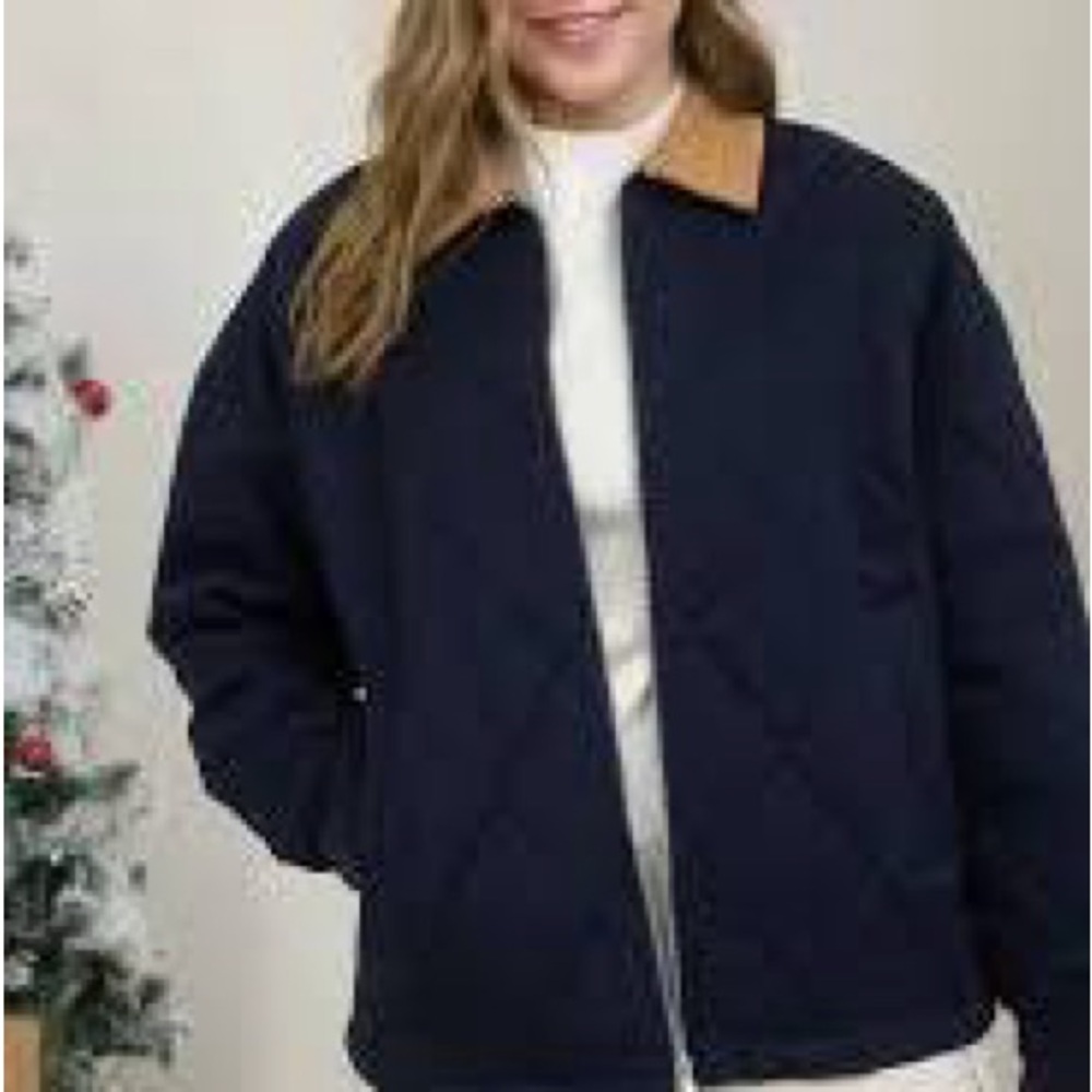 NEW Blu Pepper Navy Quilted Barn Jacket with Tan Collar